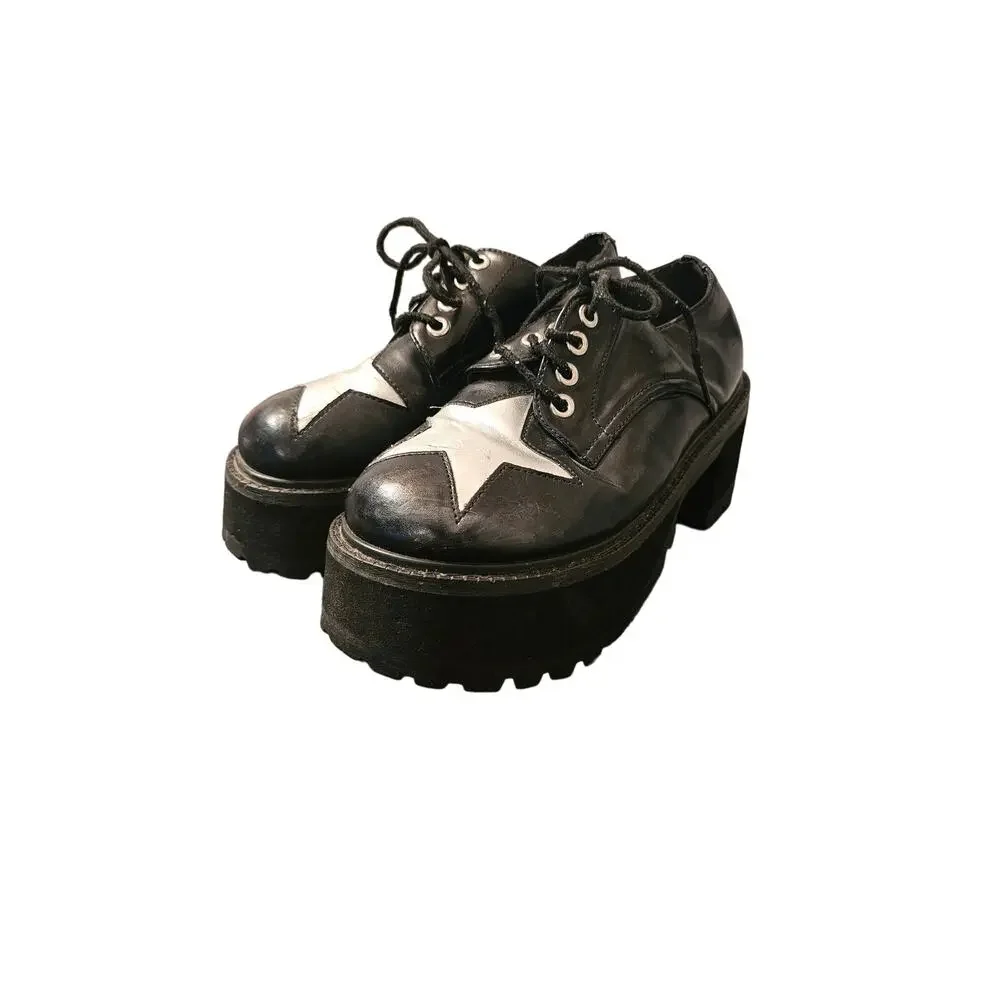 Morbid Threads Black Star Platform Shoes Womens size 5Y VTG‎ 90's Goth Punk
